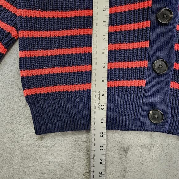 Gap Sweater Women L Blue Pink Striped V-Neck Button Front Cotton Cardigan Preppy - Picture 7 of 8